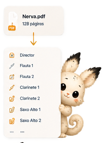 Conversión de un PDF maestro en partes organizadas por instrumento