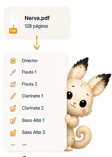 Conversión de un PDF maestro en partes organizadas por instrumento