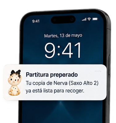 Notificación móvil avisando de una partitura preparada