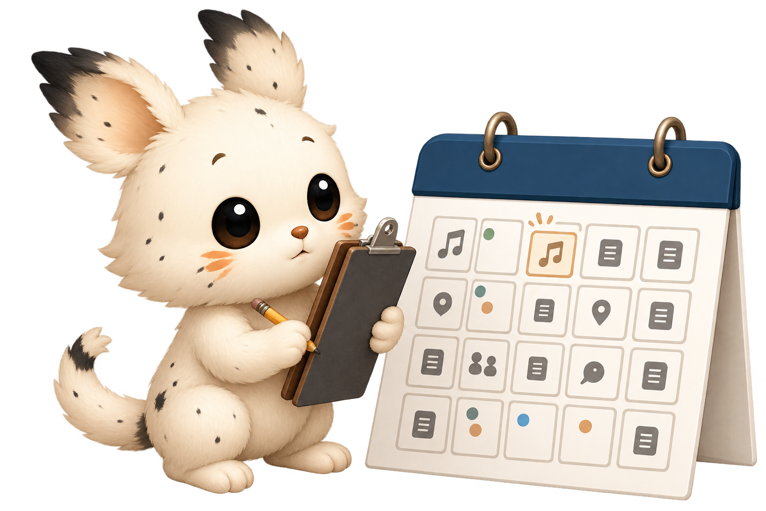 Muki organizando un calendario de actuaciones